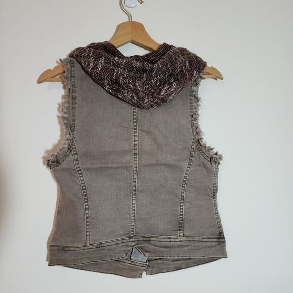 BKE Womens Asymmetrical Sleeveless Jacket Size S Gray Vest Detachable Hood - Picture 2 of 12